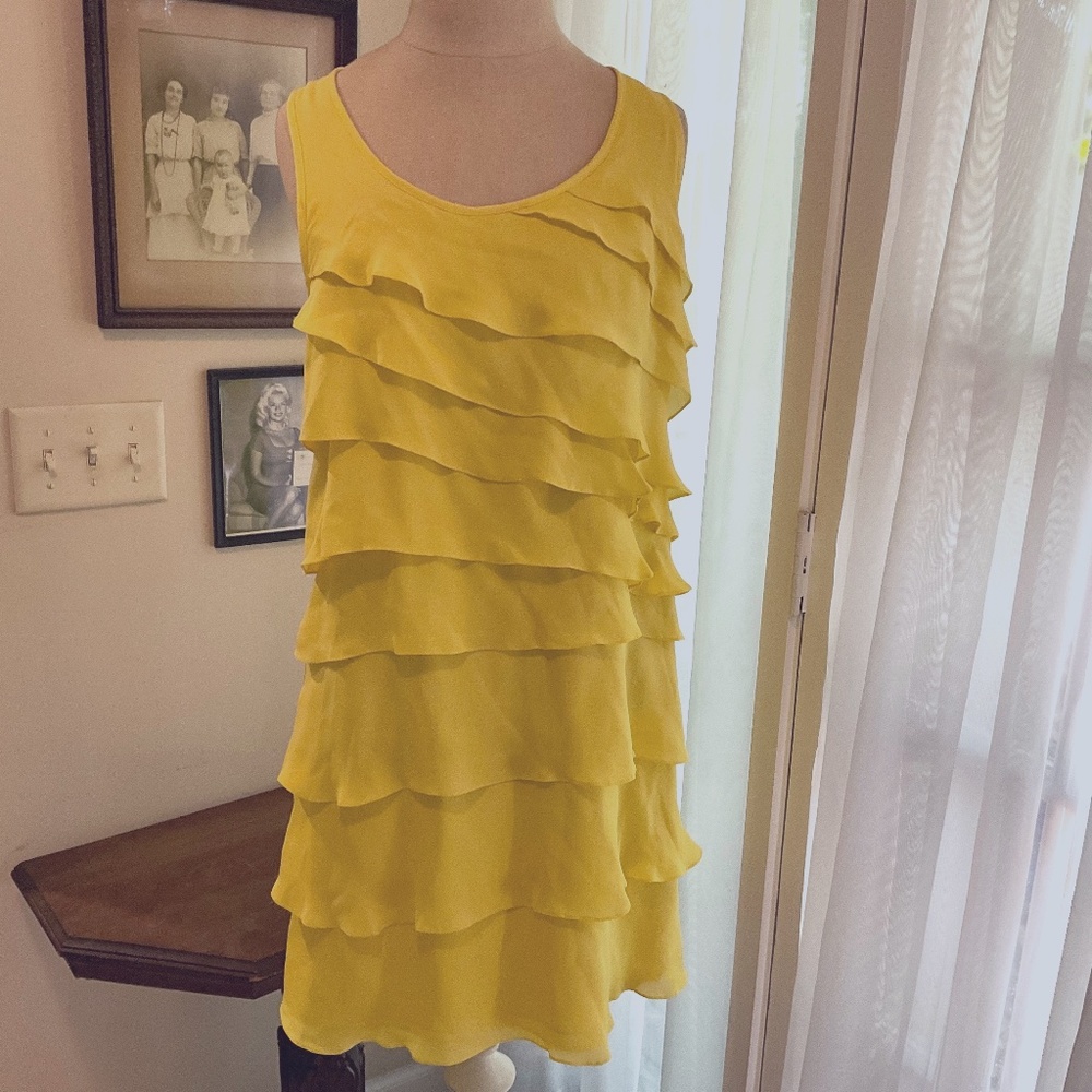 100% Silk Ruffle Sleeveless Dress in Yellow by INC International Concepts